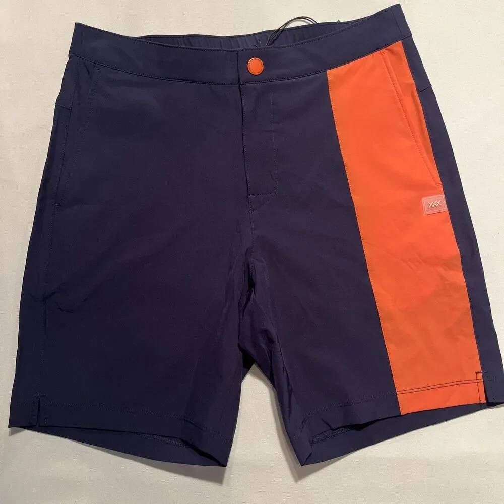 Rhone Men's Barrier Swim Short Navy Orange Performance Flat Front Lined Small